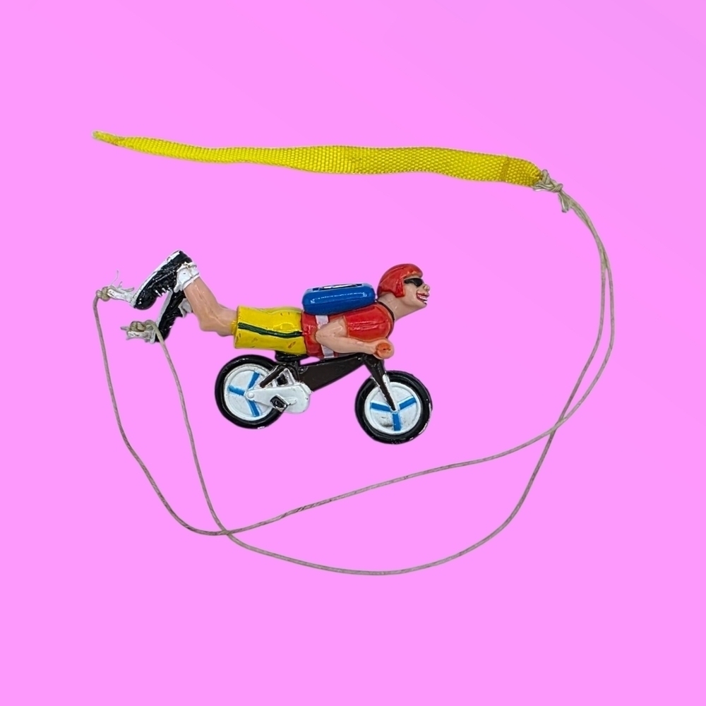Vintage 90s Hippie Peace Bicyclist Sky Diving Parachutist Toy